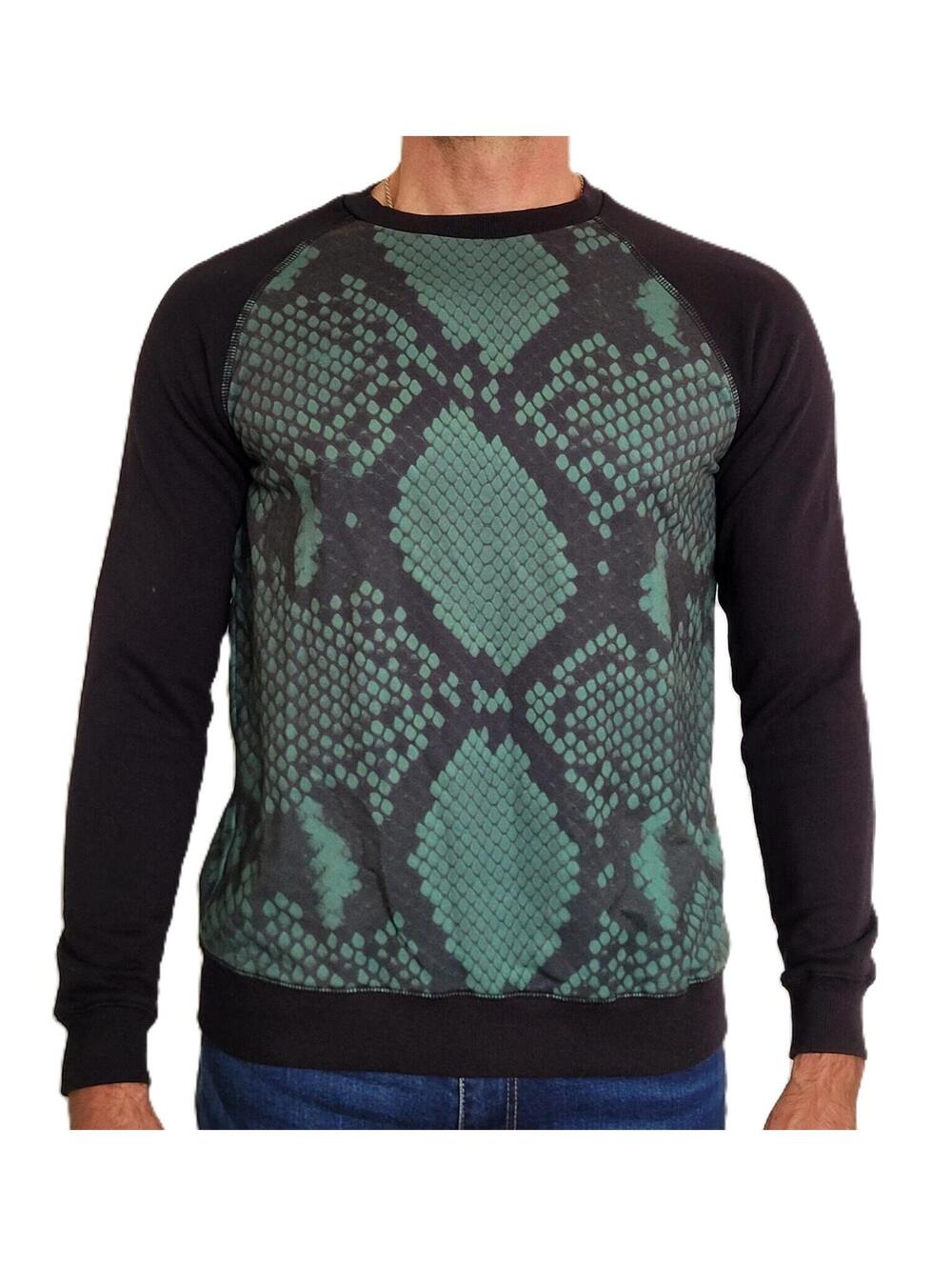 DETER Clothing Men’s Medium Green Snake Print Black Sleeve Sweatshirt - NEW
